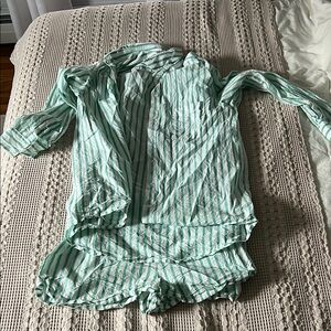 Green and White Striped Pajama Set
